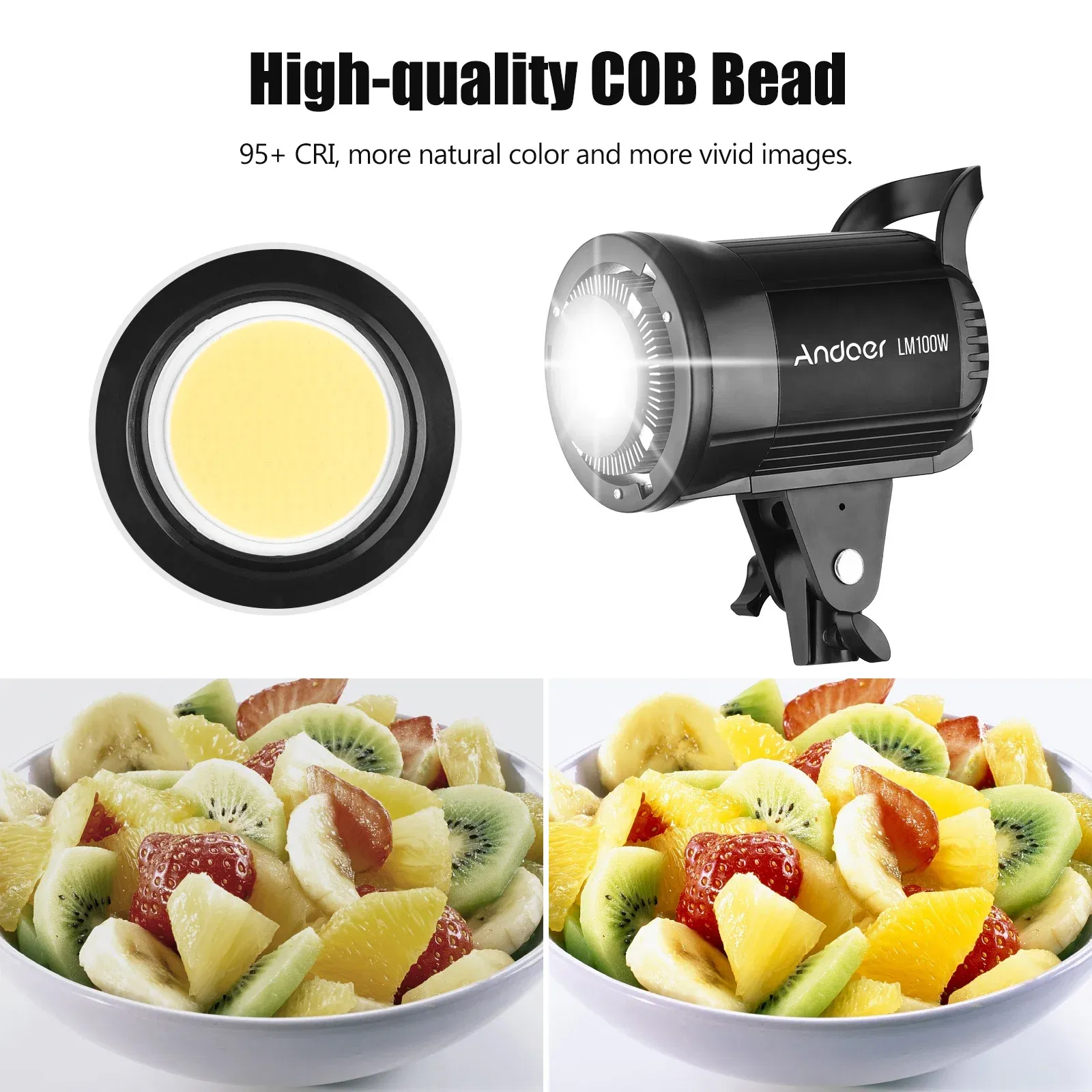 Plug Type: EU - Andoer 100W Studio LED Video Light 5600K Dimmable Bowens Mount Continuous Light with Remote Control for Video Live Streaming