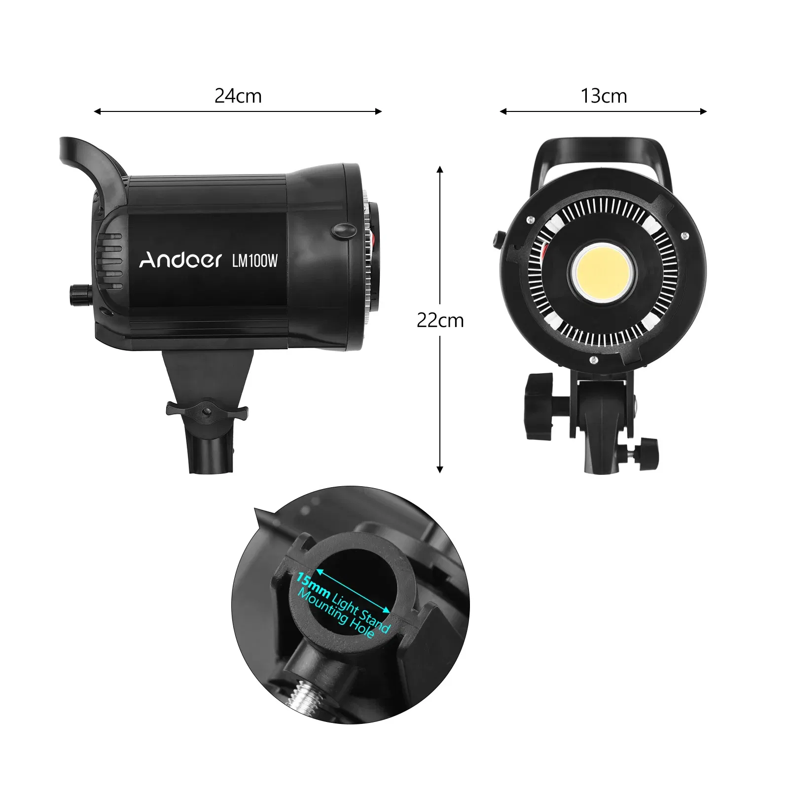 Plug Type: EU - Andoer 100W Studio LED Video Light 5600K Dimmable Bowens Mount Continuous Light with Remote Control for Video Live Streaming