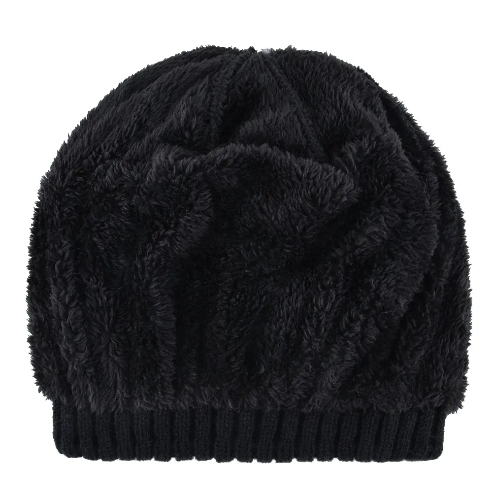 Color: Dark Grey, Size: 56/57 - Winter Beanies Men Knitted Skull Pattern Solid Color Hat With Metal Skulls Skullies Beanies Men's Knit Thick Hats Add Velvet