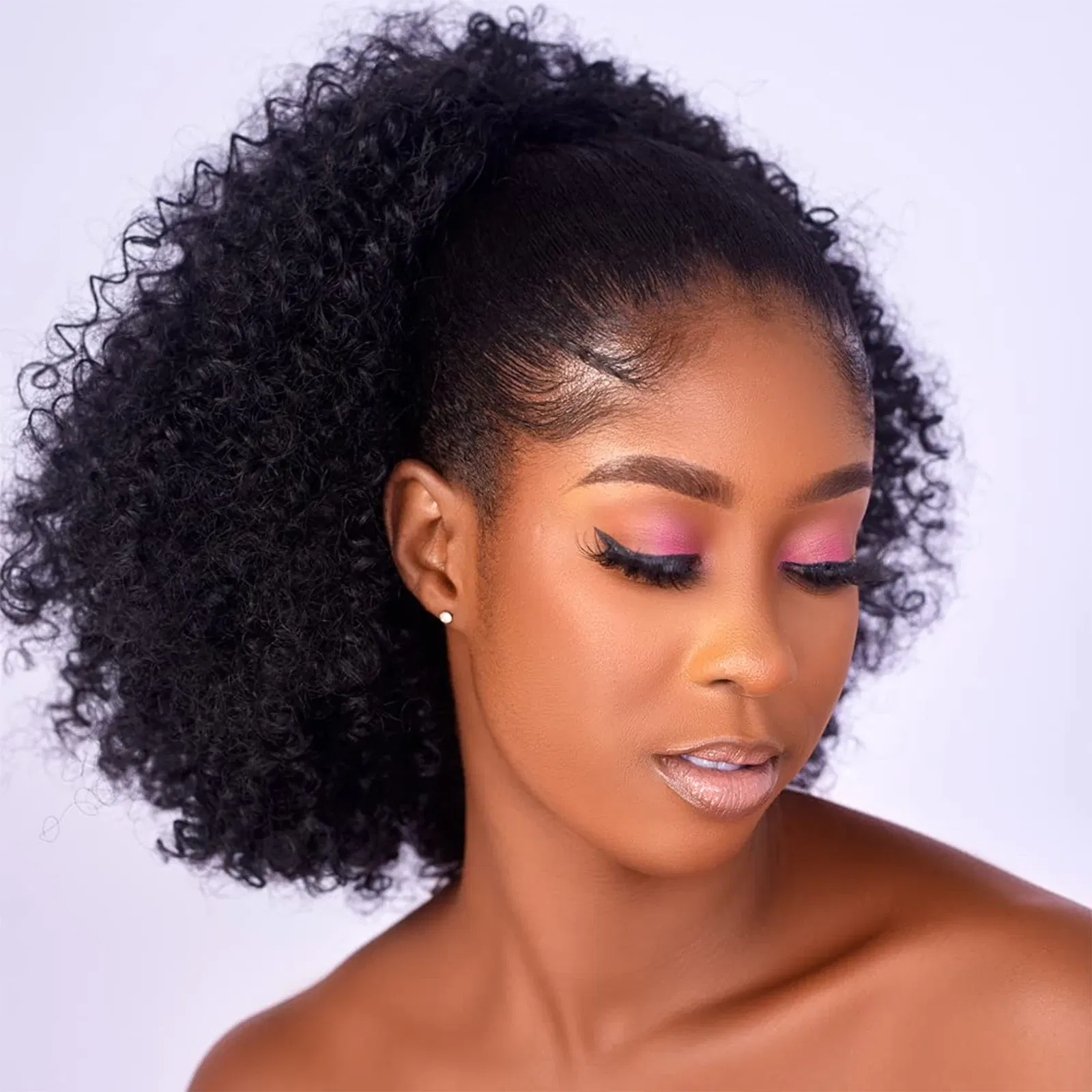Color: #1B - Afro Puff kinky curly Drawstring Ponytail Bun Extension for Black Women Synthetic Short Afro Kinkys Curly Afro Hairpieces