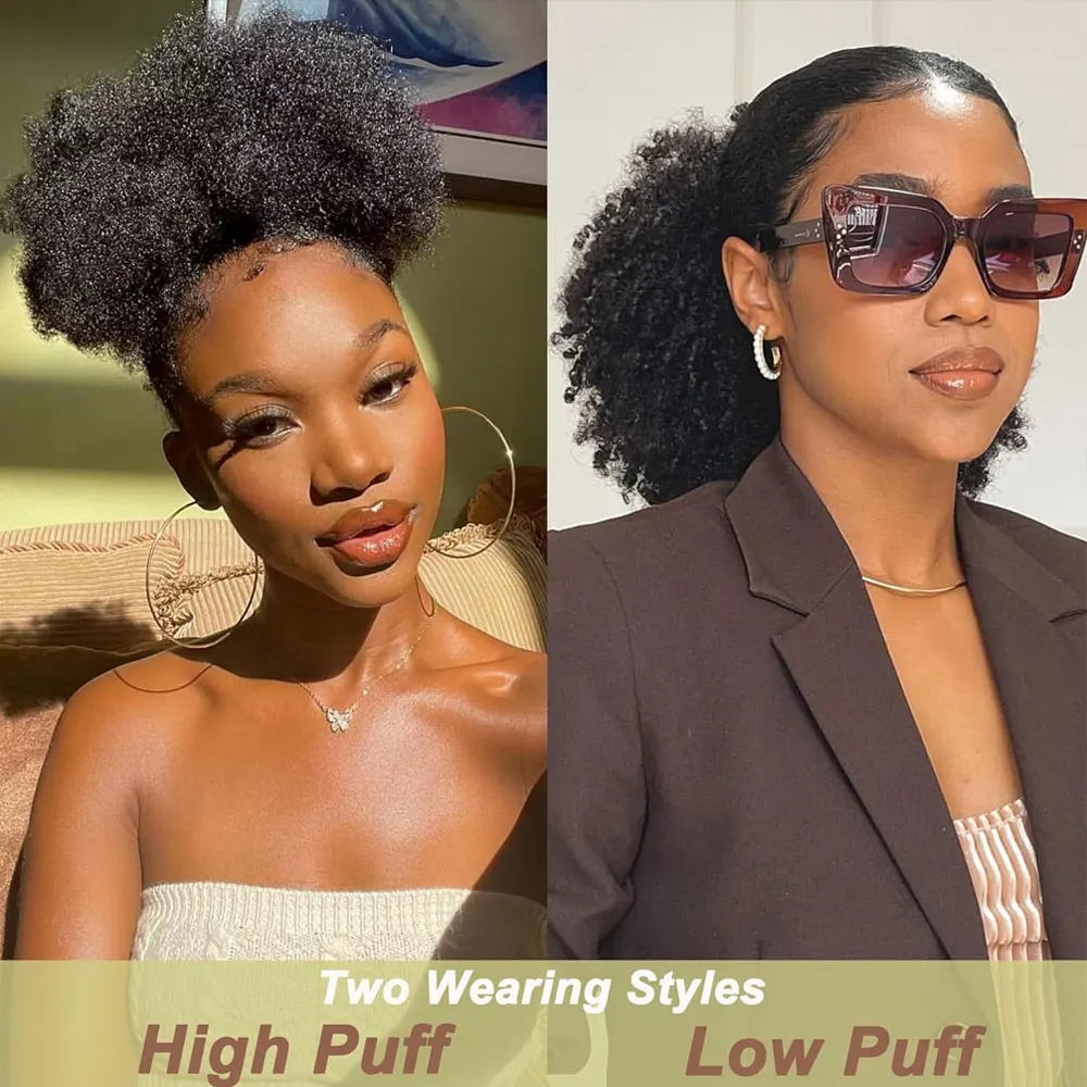Color: #1B - Afro Puff kinky curly Drawstring Ponytail Bun Extension for Black Women Synthetic Short Afro Kinkys Curly Afro Hairpieces