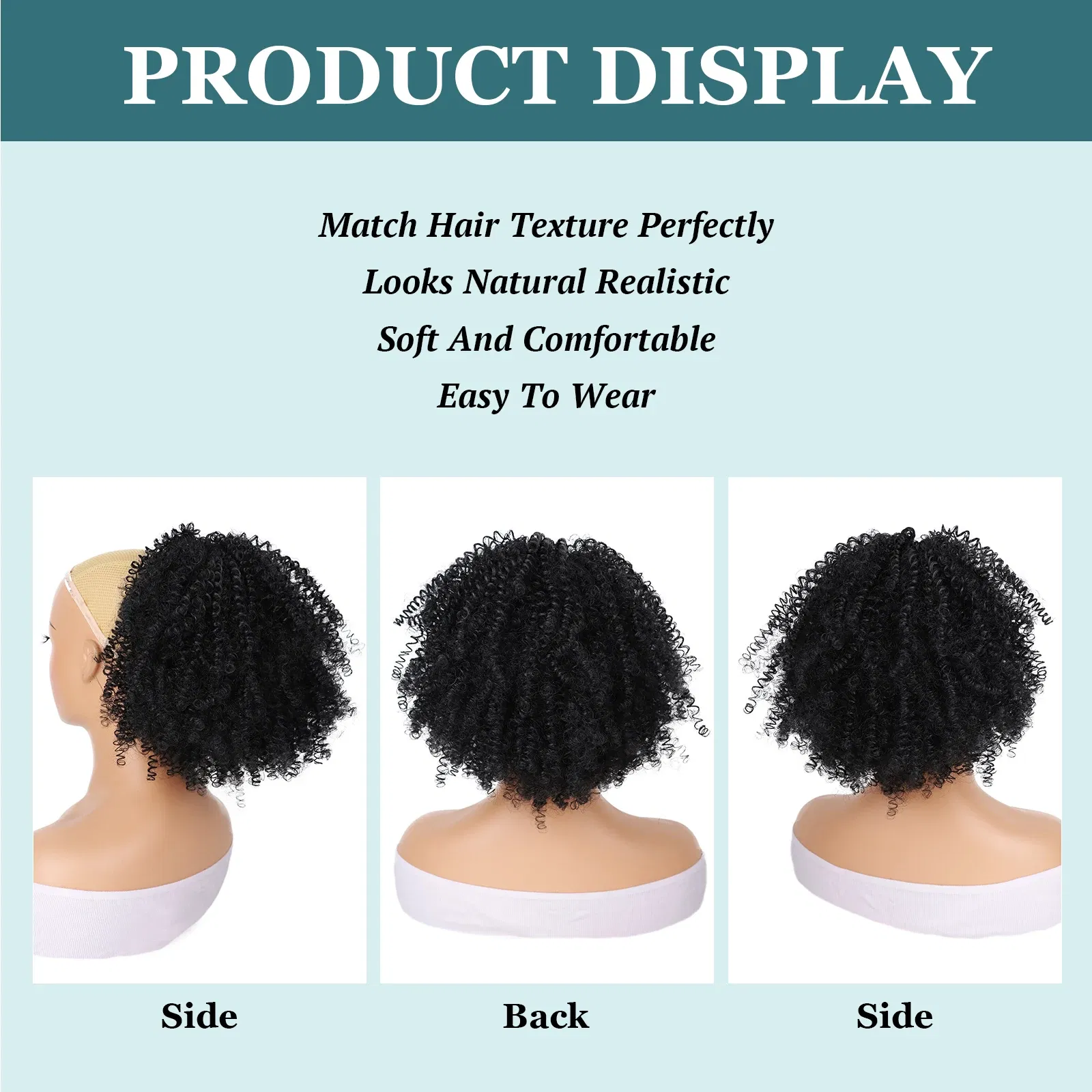 Color: #1B - Afro Puff kinky curly Drawstring Ponytail Bun Extension for Black Women Synthetic Short Afro Kinkys Curly Afro Hairpieces