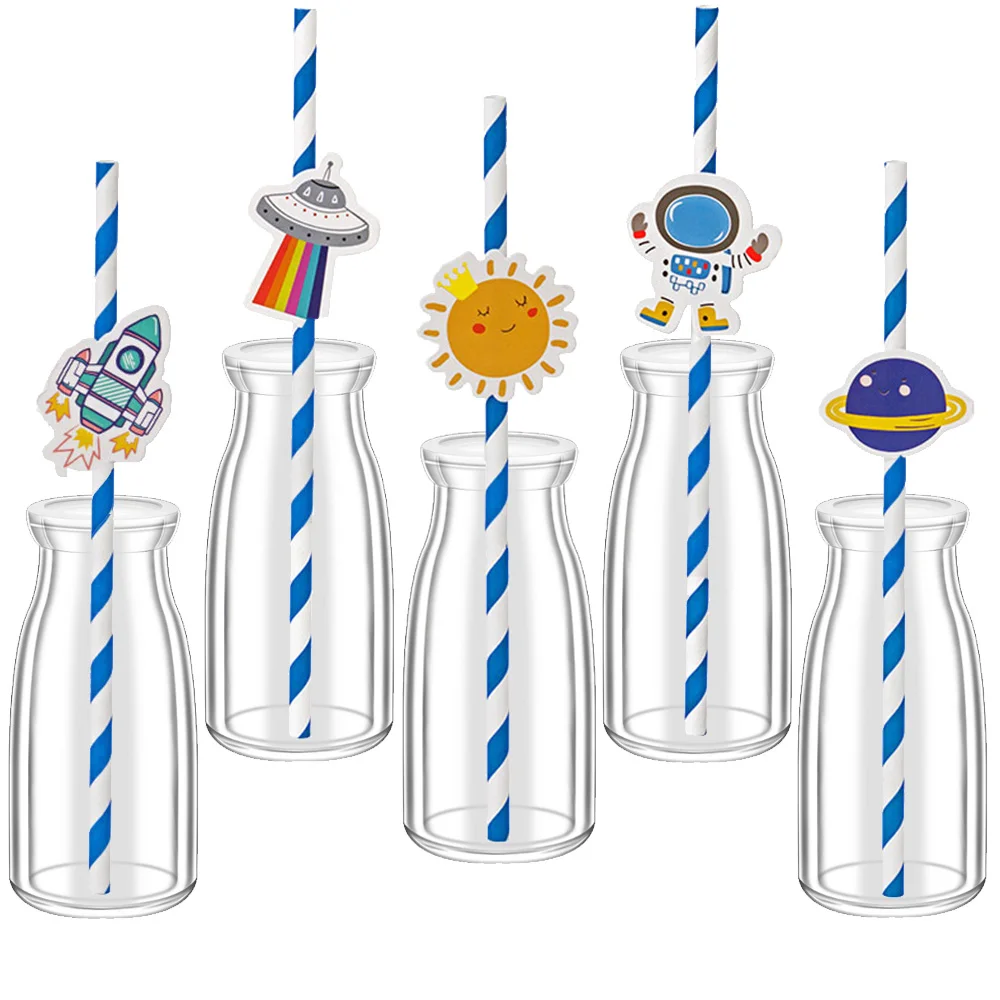 Color: Deep Sapphire, Capacity: 480ml - 20/40pcs Outer Space Party Disposable Straw Paper Drinking Straw Astronaut Rocket Birthday Party Decoration