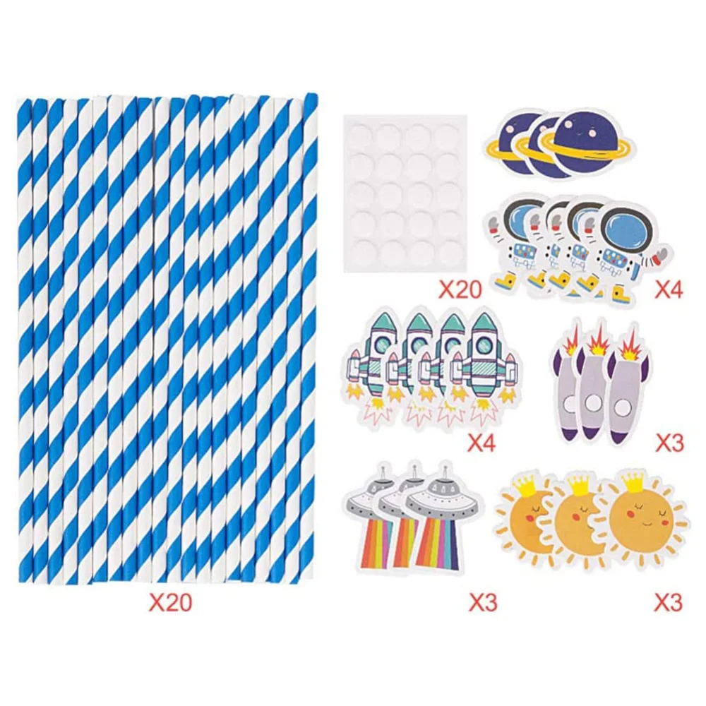 Color: Deep Sapphire, Capacity: 480ml - 20/40pcs Outer Space Party Disposable Straw Paper Drinking Straw Astronaut Rocket Birthday Party Decoration