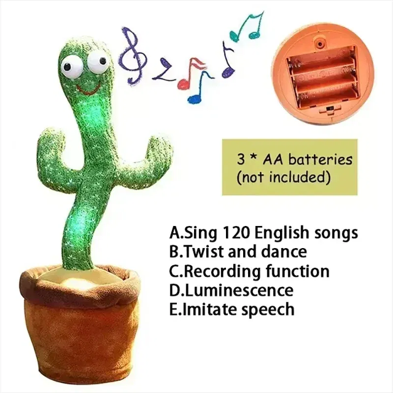 Color: black - Sunshine Cactu Children's Electronic Plush Toy Dancing and Talking Cactu Children's Birthday Party Christmas Gift with 120 Songs