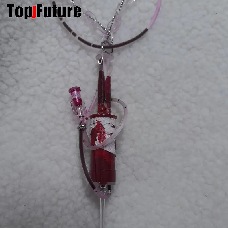 Metal Color: Blue Zinc - Women Men Harajuku Gothic Lolita Cosplay Punk Syringe necklace Subculture Spice Y2K Girl Collar bloody choker chokers Turques