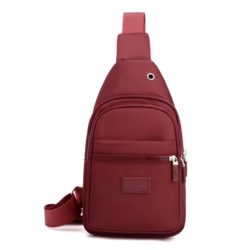 Color: Red - Women's Chest Bag Pure Color Nylon Women's Bag Good Quality Shoulder Bag Casual Women's Crossbody Bag Fashion Female Bag