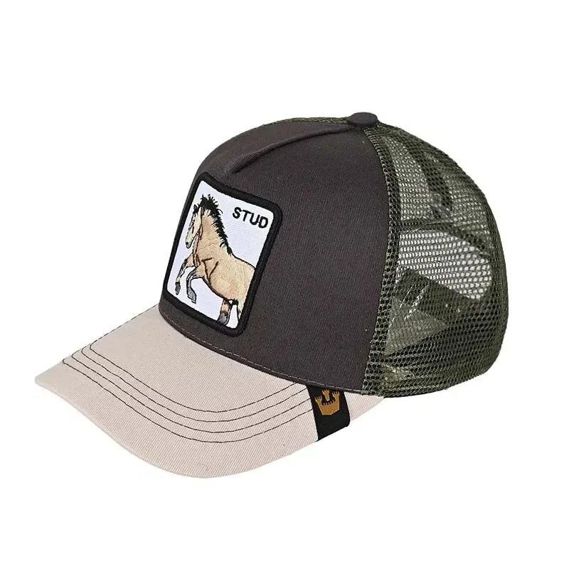 Color: Cyan - Baseball Caps Men Women Snapback Hip Hop Cap With Fashion Animals Embroidery Summer Breathable Mesh Trucker Caps Streetwear Bone