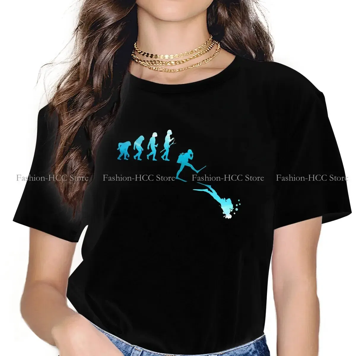 Color: black, Size: S - Evolution Polyester TShirts Scuba Diving Print Homme T Shirt Hipster Clothing