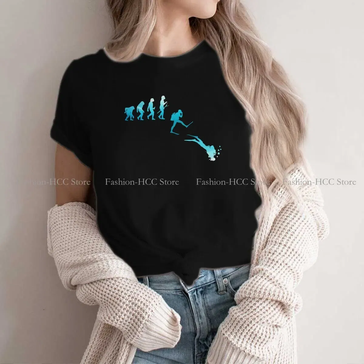 Color: black, Size: S - Evolution Polyester TShirts Scuba Diving Print Homme T Shirt Hipster Clothing