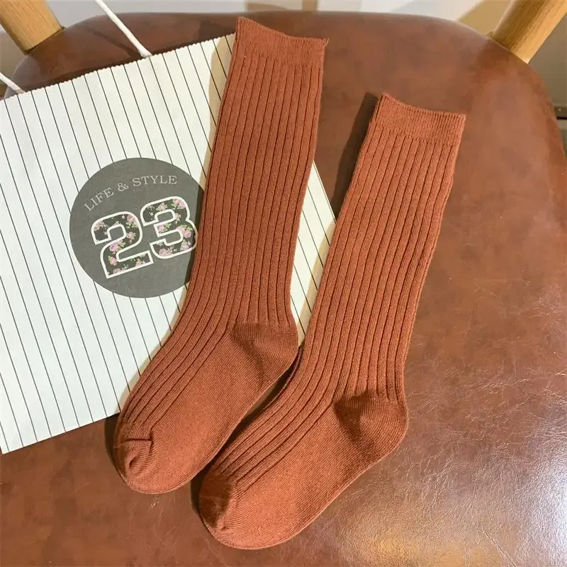 Color: GRAY, Size: 2-3T - Baby Long Socks Over The Knee Little Girls Solid Cotton Socks Spring Autumn Long Crew Socks