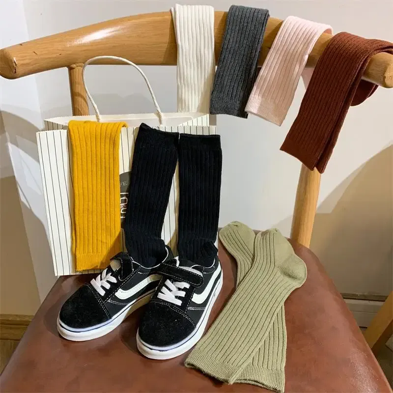 Color: GRAY, Size: 2-3T - Baby Long Socks Over The Knee Little Girls Solid Cotton Socks Spring Autumn Long Crew Socks