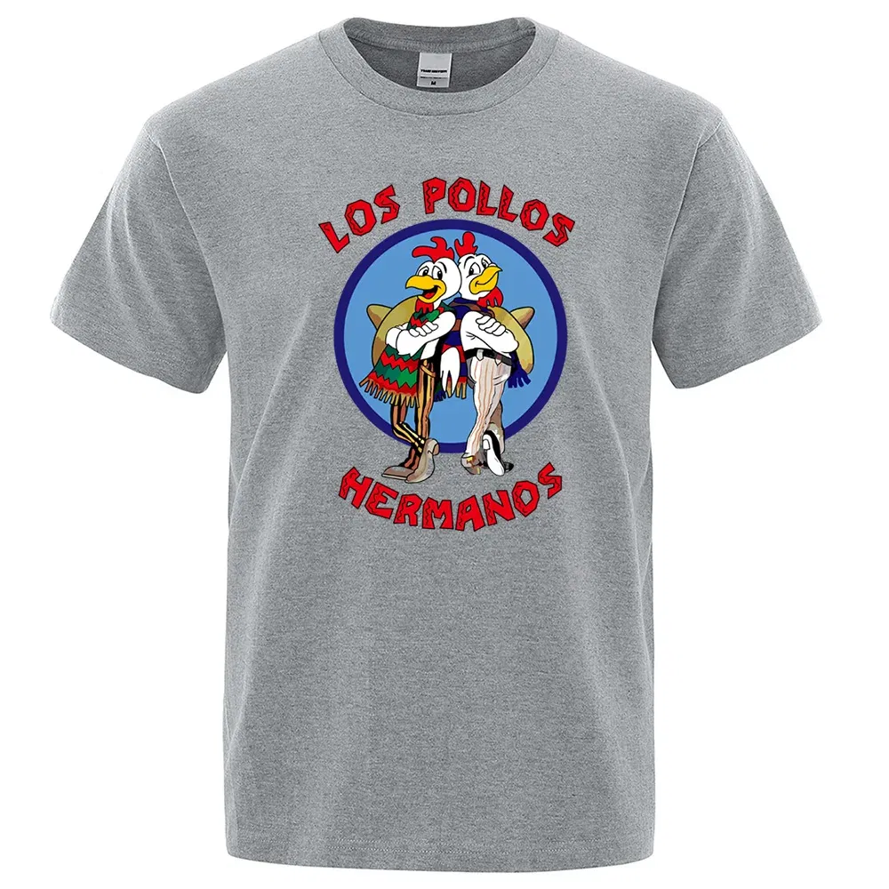 Color: Navy Blue, Size: S - LOS POLLOS Hermanos Funny Printed T-Shirt Men Fashion Casual Short Sleeves Summer Cotton Breathable Tshirt Chicken Brothers Tee