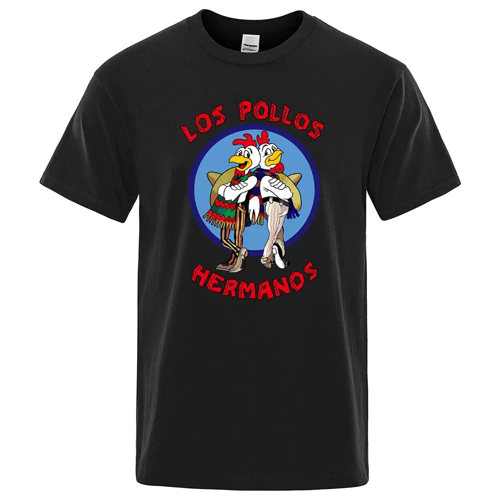 Color: Navy Blue, Size: S - LOS POLLOS Hermanos Funny Printed T-Shirt Men Fashion Casual Short Sleeves Summer Cotton Breathable Tshirt Chicken Brothers Tee