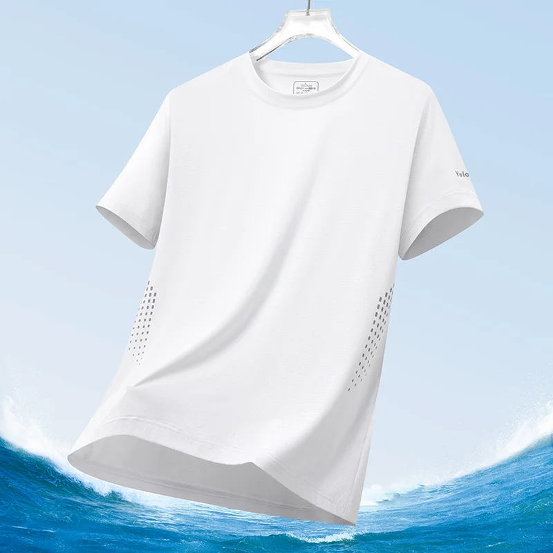Color: MULTI, Size: XXL - Men's Silk Ice Round Collar T-shirt, Simple Running Fitness Suit, Breathable Thin T-shirt, Quick Dry T-shirt, Summer