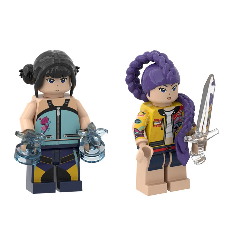 Color: Blue - KPOP Demon Hunters Cartoon Doll Building Blocks Kawaii Mini Action Figure Head Assembly Toys Children's Educational Toys Gift