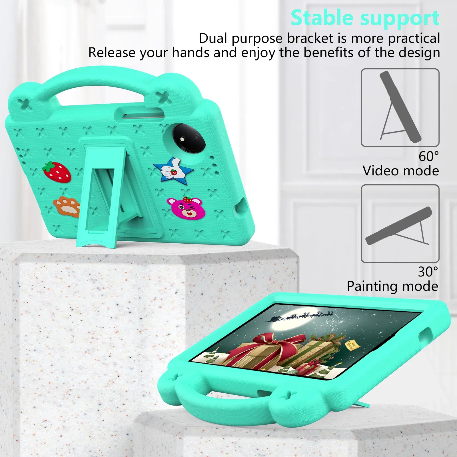 Color: Rose, Size: eleven - Kids EVA Handle Case for Xiaomi Redmi Pad SE 8.7 inch 2024 Shockproof Protective Cute Strawberry Bear Tablet Cover 8.7"