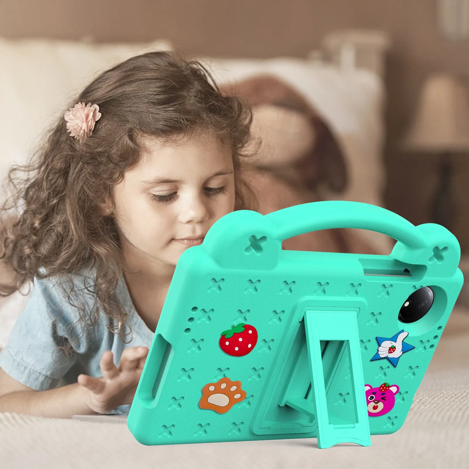 Color: Rose, Size: eleven - Kids EVA Handle Case for Xiaomi Redmi Pad SE 8.7 inch 2024 Shockproof Protective Cute Strawberry Bear Tablet Cover 8.7"