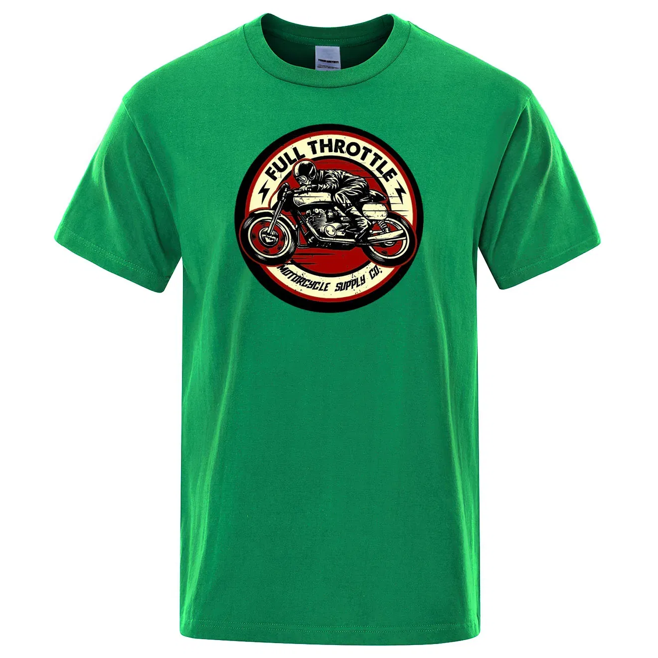 Color: green, Size: XL - Full Throttle Cafe Racer Rockabilly Biker Printed T-Shirt Men Fashion Casual Short Sleeve Loose Cotton Tshirt Summer Loose Tees