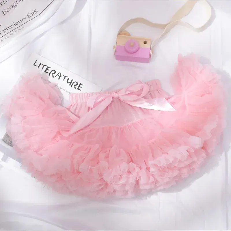 Color: Pink, Kid Size: 3T - Baby Girls Tulle Tutu Skirt Ballerina Pettiskirt Fluffy Children Ballet Skirts For Party Dance Princess Girl Tulle Clothes 1-10Y