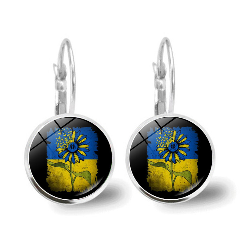 Metal Color: Deep Purple - Ukrainian Element Earrings Women's Simple and Versatile Yellow and Blue Sunflower Butterfly Earrings Earrings Temperament