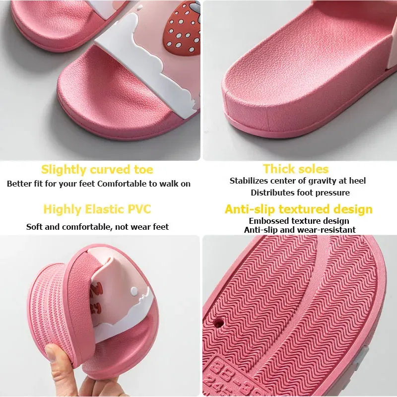 Color: Blue, Shoe Size: 4 - New Shoes for Women PVC Slippers Fashions Cartoon Fruit Sandals Flip Flops Summer Casual Beach Home Bath Thick Non-Slip Slippe