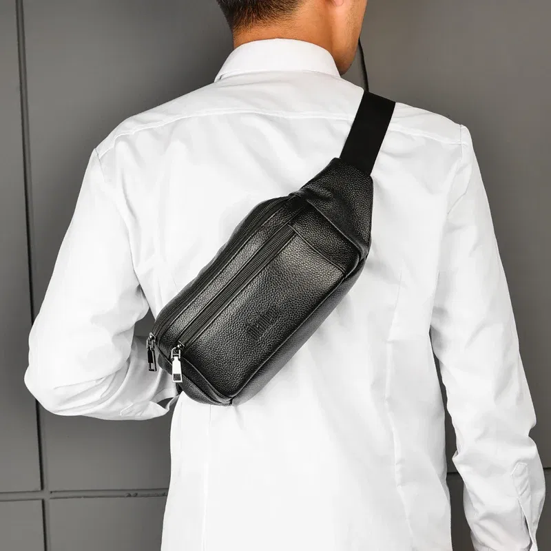 Color: black - Men's Genuine Leather Chest Bags Crossbody Bag Luxury Design Durable Pockets Chest Bag Business Men's Handbag Shoulder Bag