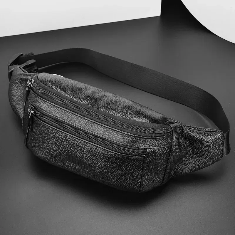 Color: black - Men's Genuine Leather Chest Bags Crossbody Bag Luxury Design Durable Pockets Chest Bag Business Men's Handbag Shoulder Bag