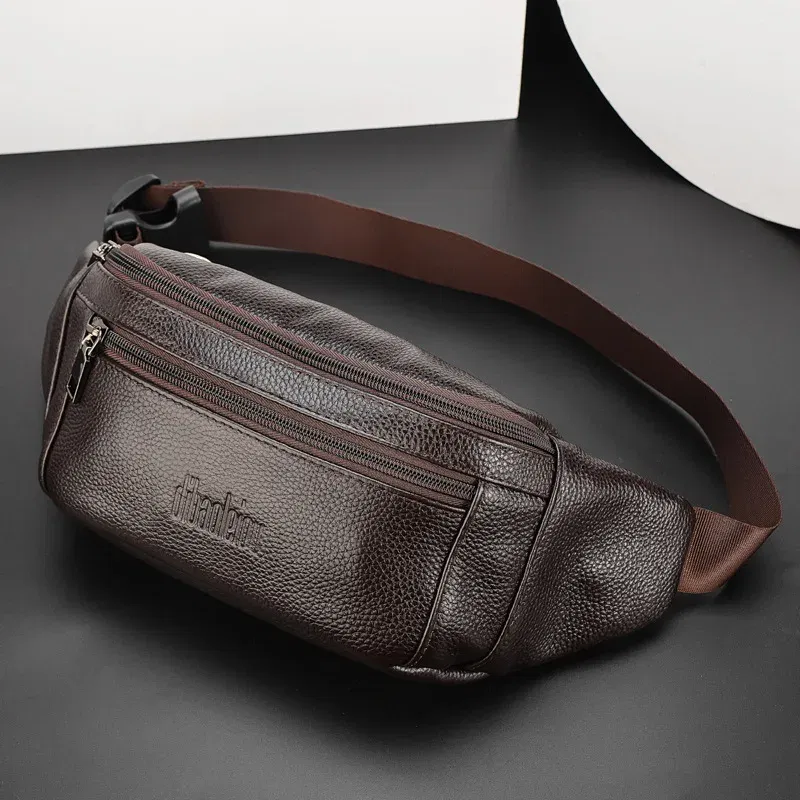 Color: black - Men's Genuine Leather Chest Bags Crossbody Bag Luxury Design Durable Pockets Chest Bag Business Men's Handbag Shoulder Bag