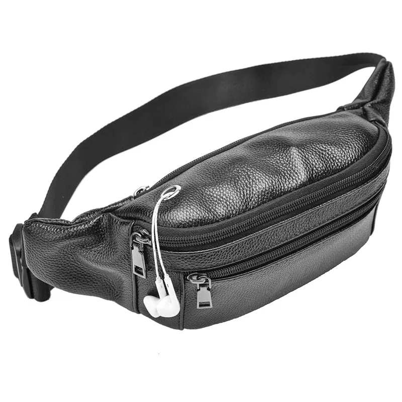 Color: black - Men's Genuine Leather Chest Bags Crossbody Bag Luxury Design Durable Pockets Chest Bag Business Men's Handbag Shoulder Bag