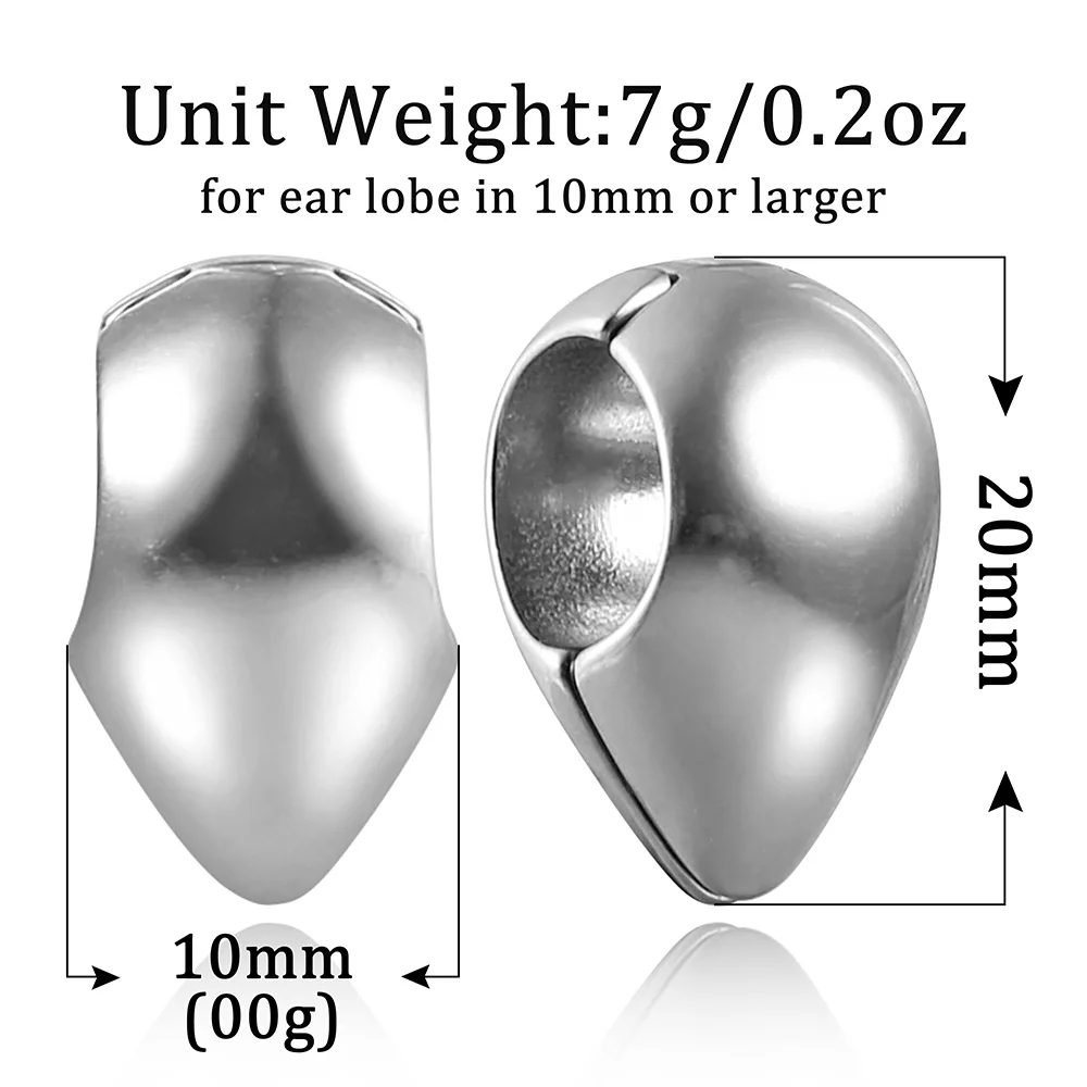 Metal color: Rhodium Plated, Main Stone Color: WHITE - Giga 00g Teardrop Stainless Steel Ear Expander Weights Gauges For Women, 10mm Ear Stretcher Hanger Piercing Body Jewelry