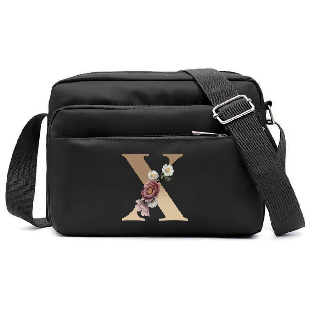 Color: Burgundy - New Fashion Multi-layer Travel Leisure Simple Storage Bag Black Gold Letter Series Printing Pattern One Shoulder Crossbody Bag