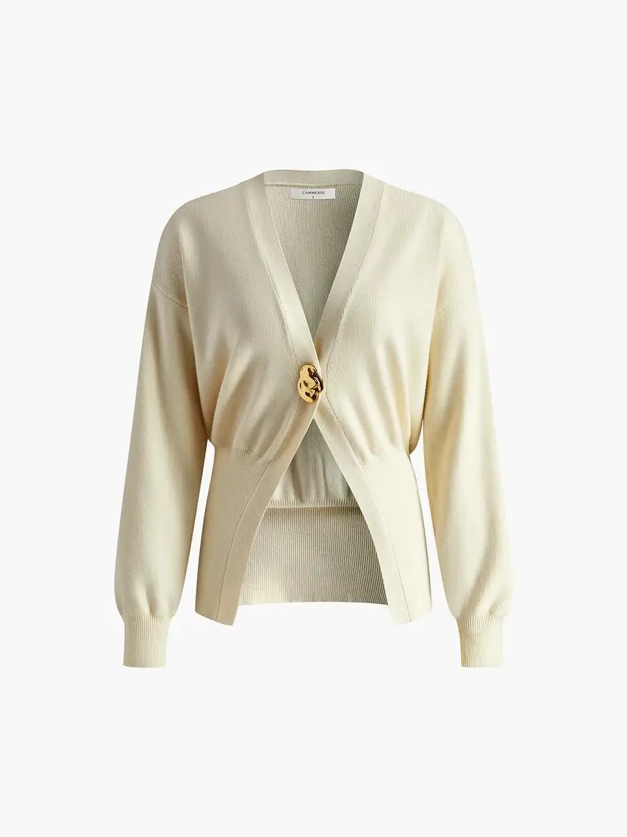 Color: SKY BLUE, Size: M - Women's Knitted Sweater with Elegant Temperament, Solid Color, Long Sleeved Buttons, Knitted Open