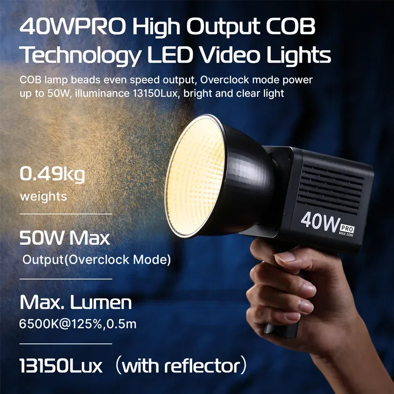Color: PURPLE, Ships From: CHINA - New! L023 40W Pro Portable LED Video Light Bi-Color COB Photographic Studio Light 2500K-6500K 3400mAh for Video Live-streaming
