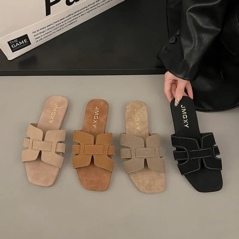 Color: black, Shoe Size: 36 - Summer New Women Slippers Flat Bottom Non-slip Outdoor Open Toe Beach Female Sandals Sexy Fashion Design Slides Woman Shoes