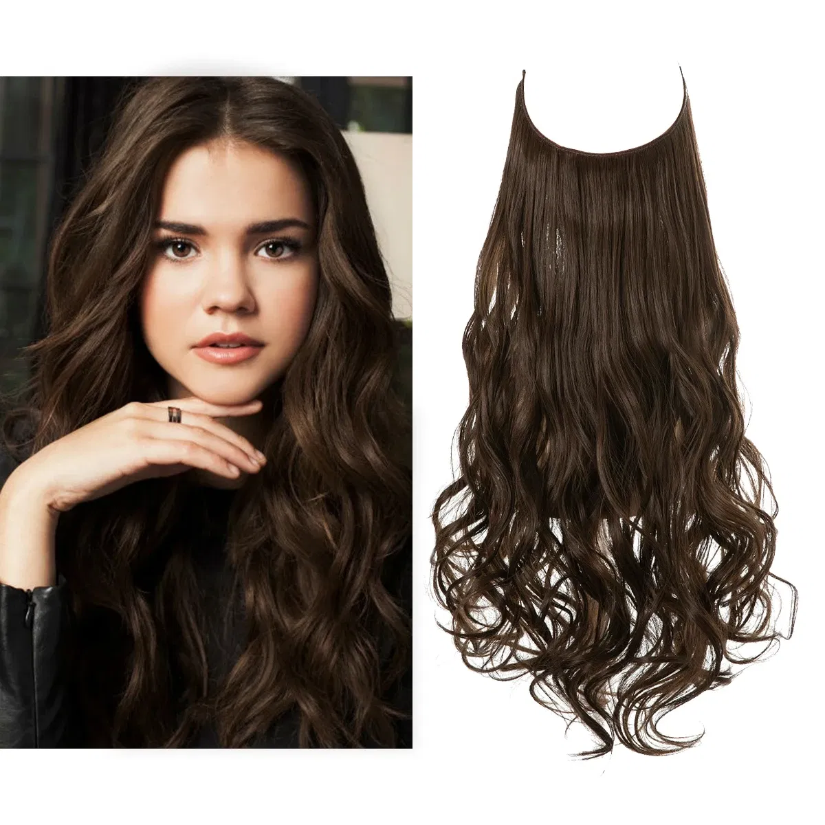 Color: P1B/27, Stretched Length: 16inches - Synthetic No Clip Wave Hair Extensions Ombre Natural Black Blonde Pink One Piece False Hairpiece Fish Line Fake Hair Piece