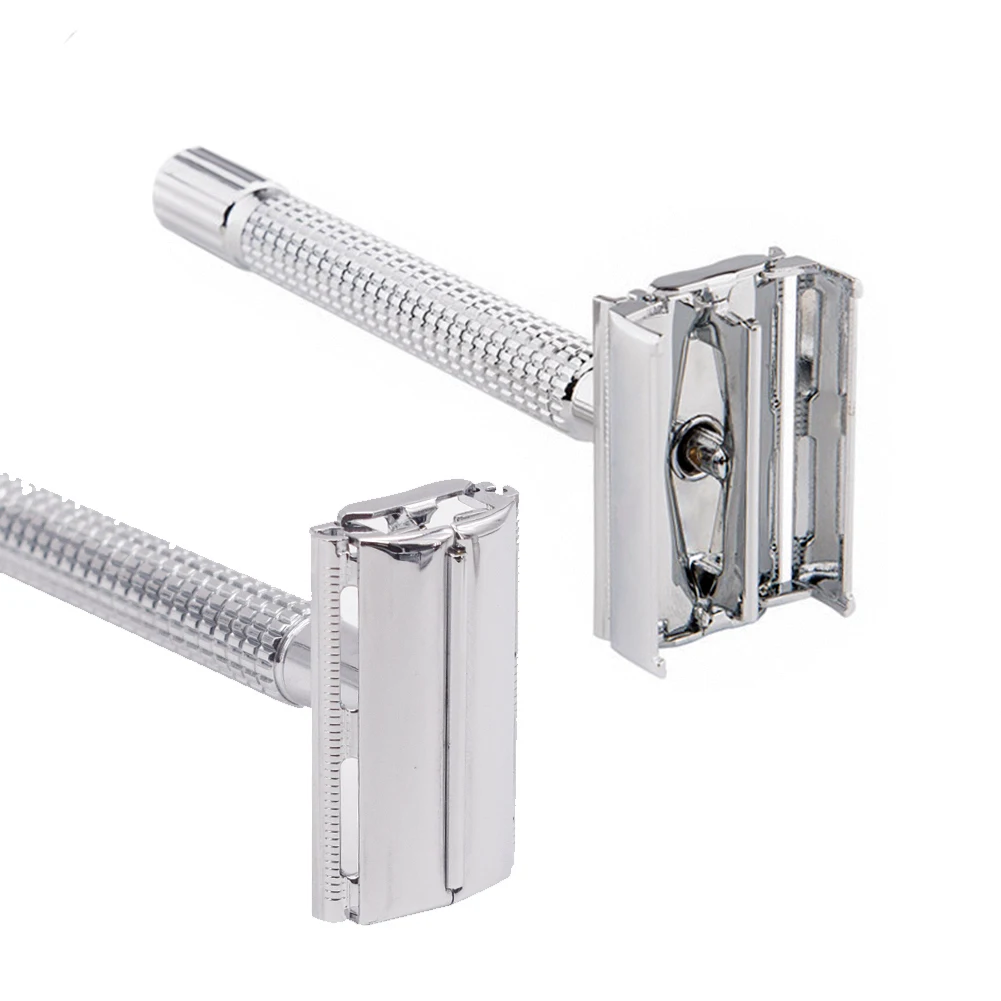 Color: Gold - Weishi Double Edge Safety Razor Long Handle Butterfly Open Classic Safety Razor manual razor  barber shaving 1 Handle & 5 blades