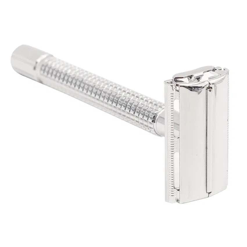 Color: Gold - Weishi Double Edge Safety Razor Long Handle Butterfly Open Classic Safety Razor manual razor  barber shaving 1 Handle & 5 blades