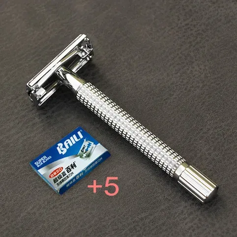 Color: Gold - Weishi Double Edge Safety Razor Long Handle Butterfly Open Classic Safety Razor manual razor  barber shaving 1 Handle & 5 blades
