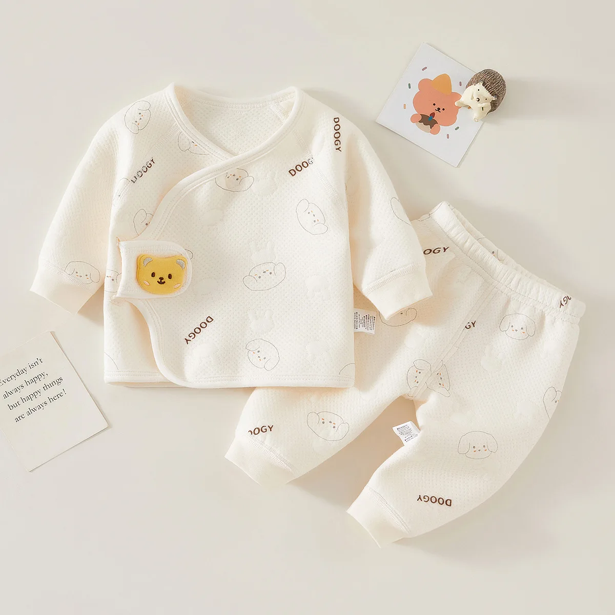 Color: AQUA, Kid Size: 3M - Autumn Winter Thermal Underwear Suit Baby Clothing Sets Boys Girls Pajama Sets Baby Warm Sleepwear Cartoon bear Kids Clothes