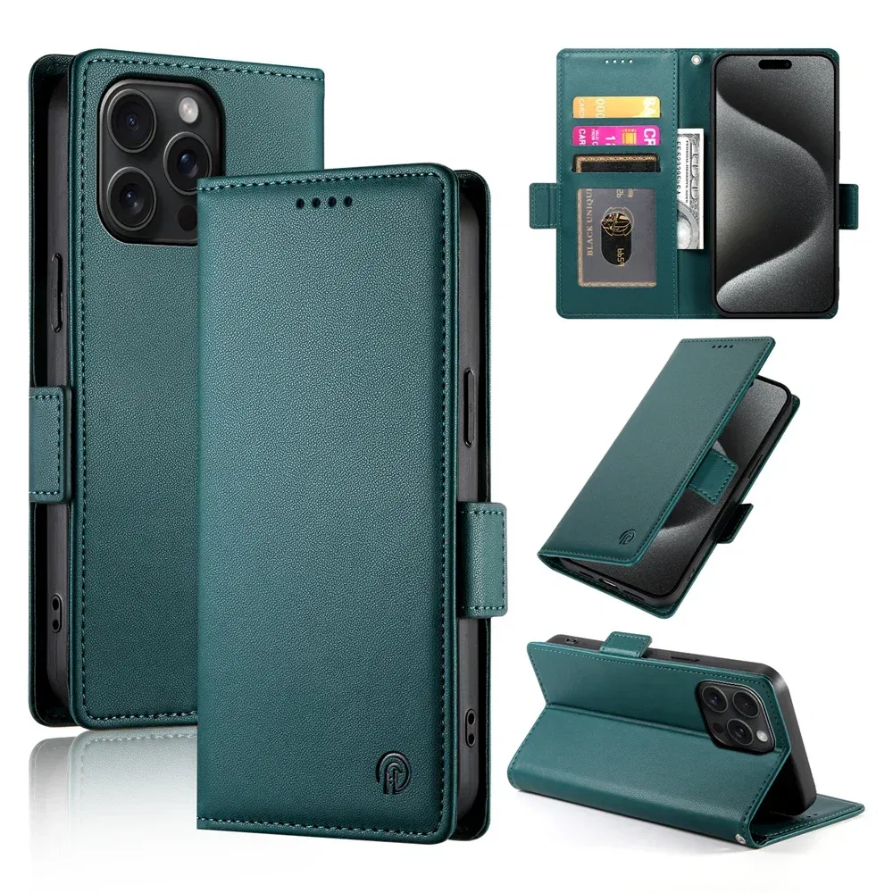 Color: Beige, Material: Silicon - PU Leather Flip Phone Case For iPhone 16 15 Pro Max 16E 14 13 1211 XS Max XR X 8 7 Plus SE KickStand Cards Solt Wallet Cover