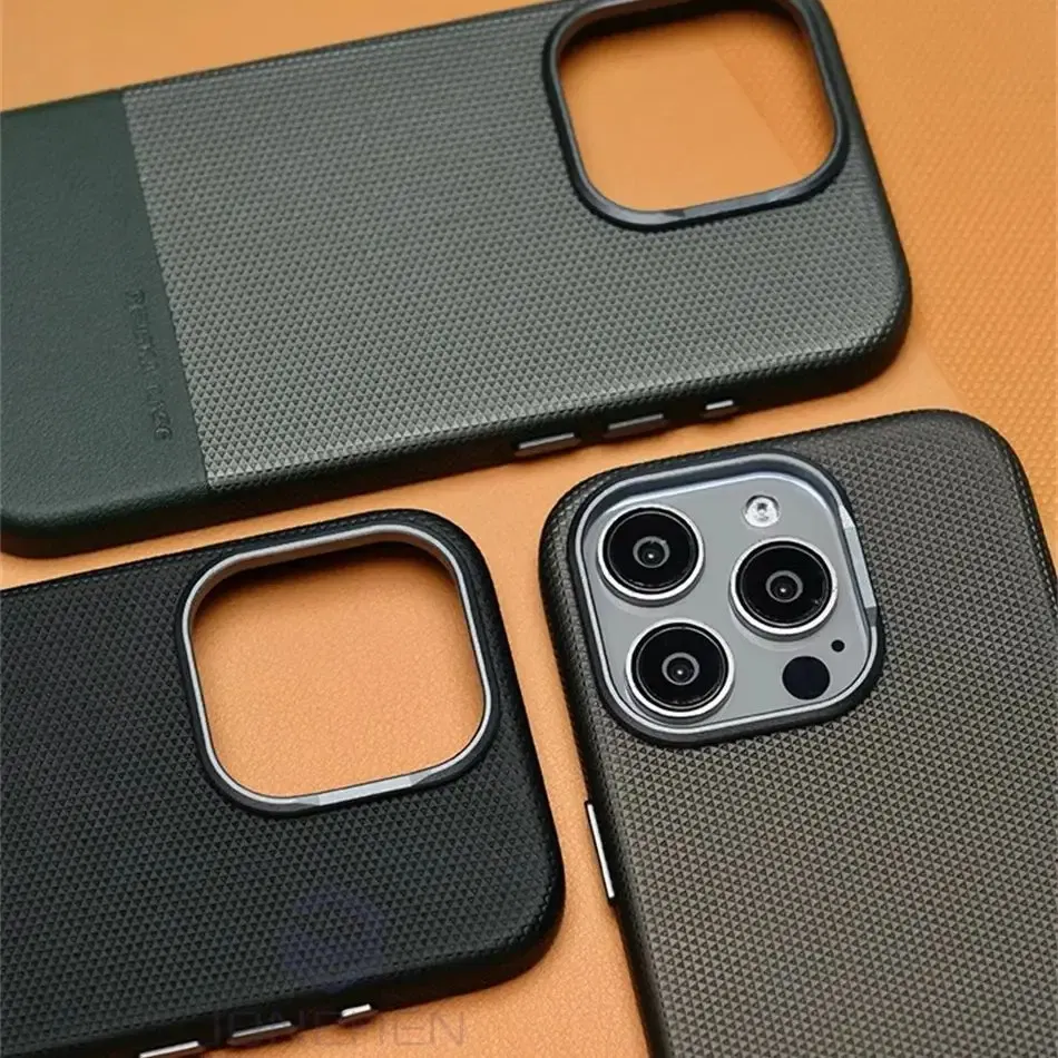 Color: Beige, Material: PP - Business Hit Color Relief Leather Case For iPhone 16 15 14 13 Pro Max For Magsafe Magnetic Wireless Charge Alloy Len Cover Bag