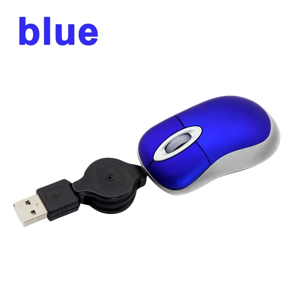 Color: Blue - Mini Portable Wired Mouse Retractable USB Cable Ergonomic Mause Anti Winding Office Computer Mice Retractable Adjustable Mice