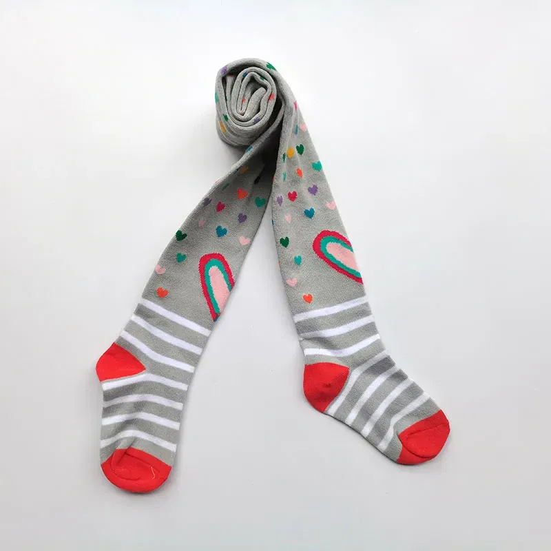 Color: GRAY, Size: M - 1 PCS Autumn Winter Children Stripe Pantyhose Stockings Baby Girls Christmas Tights Kids Masquerade Party Children's Clothes