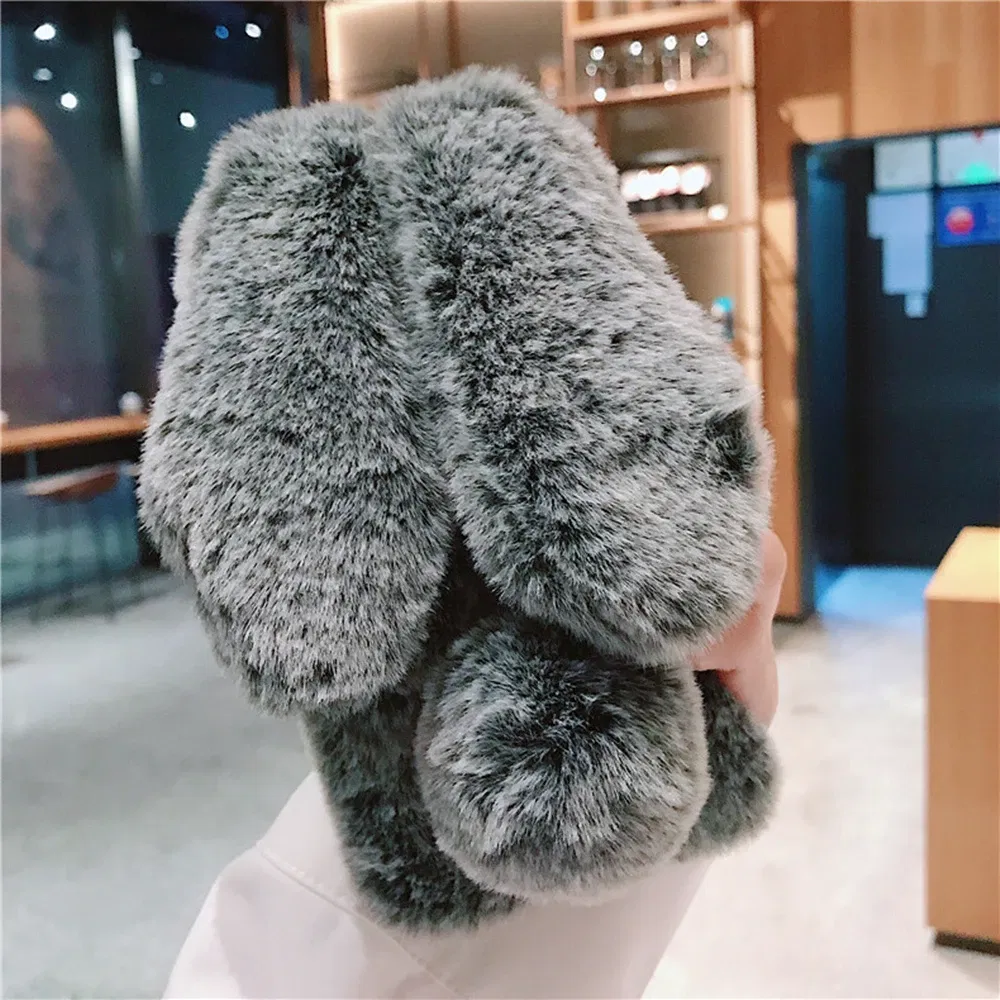 Color: SKY BLUE, Material: leather - Warm Plush Rabbit Fluffy fur Cover for Samsung A15 A25 A35 A55 A14 A24 A34 A54 A13 A23 A33 A53 A12 A22 A32 A52 A51 Phone Case