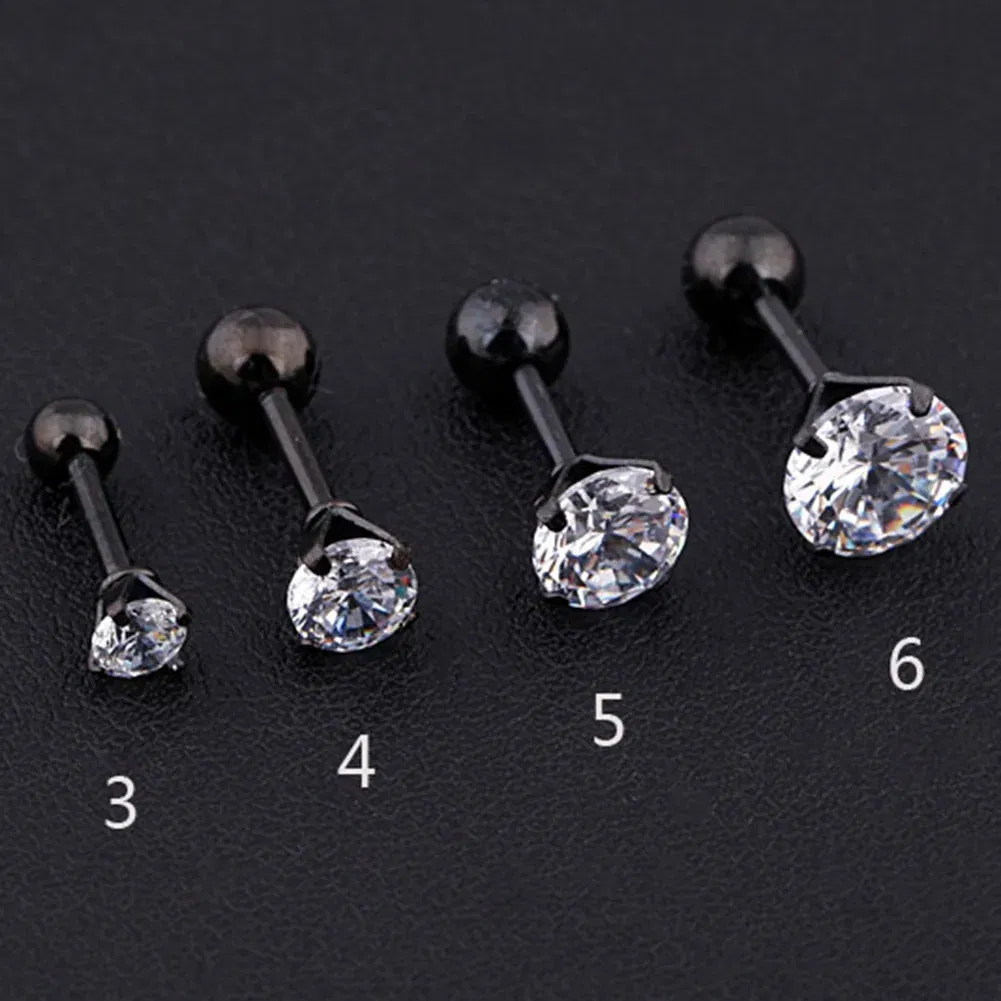 Metal Color: Light Yellow Gold Color, Main Stone Color: green - 1Pc Small Round Cz Tragus Cartilage Titanium Steel 16G 4 Prong Ear Stud Earrings Tragus Helix Piercing Jewelry Sexy Body Jewelry
