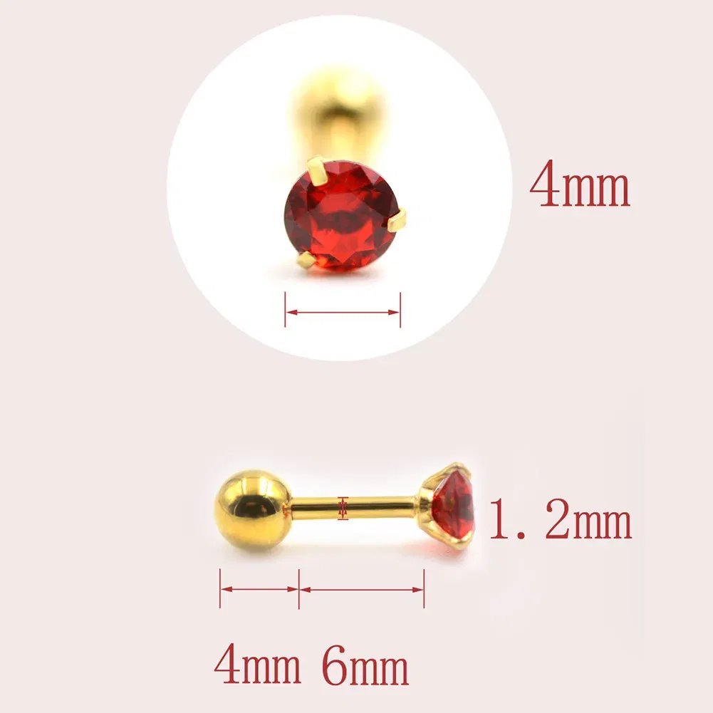Metal Color: Light Yellow Gold Color, Main Stone Color: green - 1Pc Small Round Cz Tragus Cartilage Titanium Steel 16G 4 Prong Ear Stud Earrings Tragus Helix Piercing Jewelry Sexy Body Jewelry
