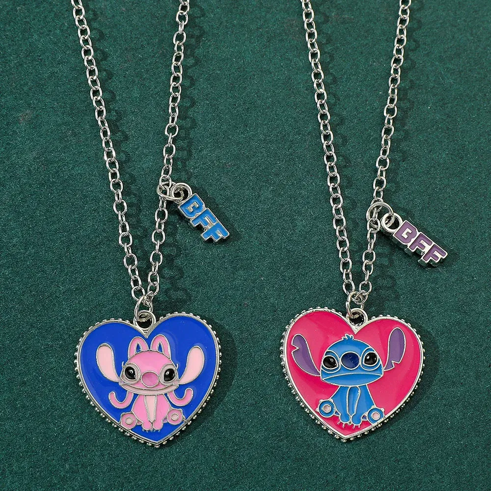 Metal Color: Rust Red - Disney-Stitch Heart Necklace for Couple, Gold and Silver Color, Angel and Stitch, Cute Style , Jewelry Pendant, Gift for Girl, 1