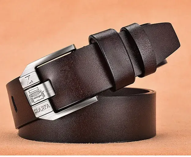 Color: WHITE, Belt Length: 130cm - 130CM Leather Cowhide Men's Belt Fashion Metal Alloy Pin Buckle Adult Luxury Brand Jeans Business Casual Waist Male Strap Brand