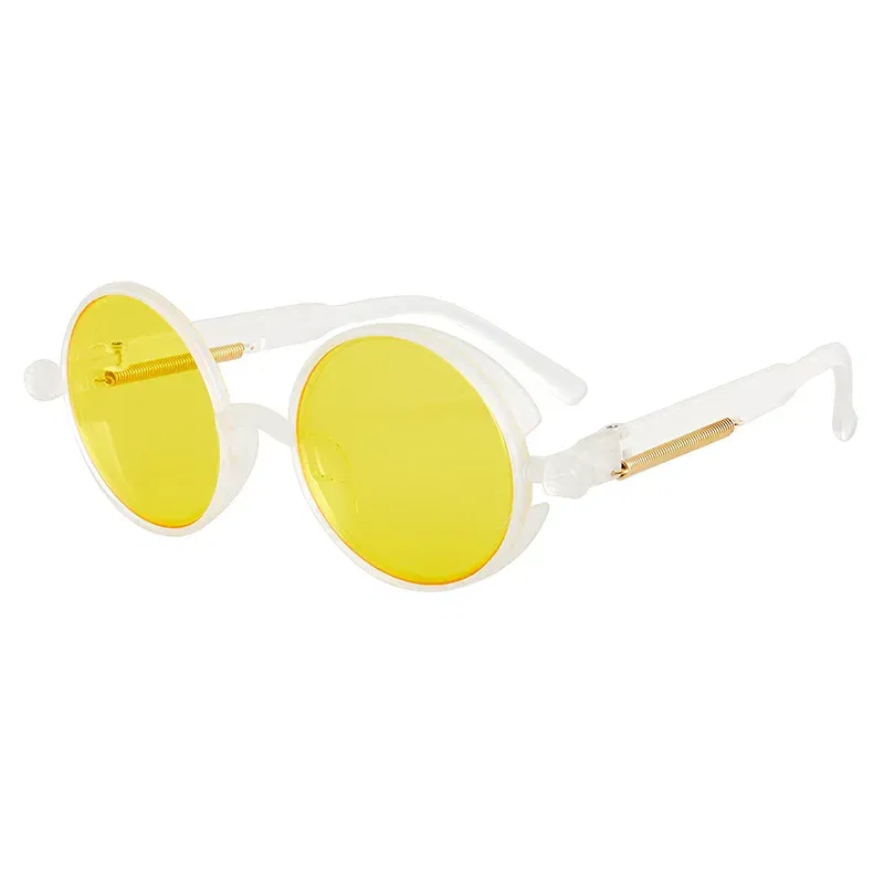Lenses Color: PURPLE - Classic Gothic Steampunk Sunglasses Luxury Brand Designer High Quality Men and Women Retro Round Pc Frame Sunglasses